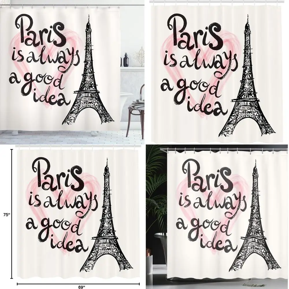 

Занавеска для душа с Эйфелевой башней Парижа, типография в стиле сердца, современный европейский эскиз для путешествий, тканевый декор для ванной комнаты