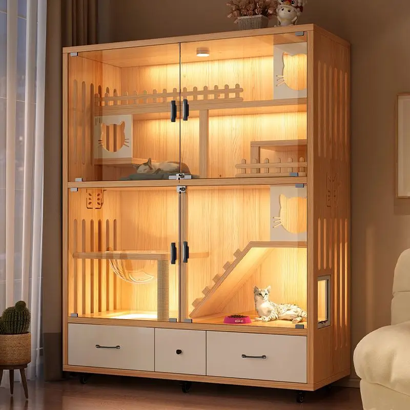 Cat cage Solid wood villa  nest Indoor cat house Pet cabinet Pet house Light luxury small apartment