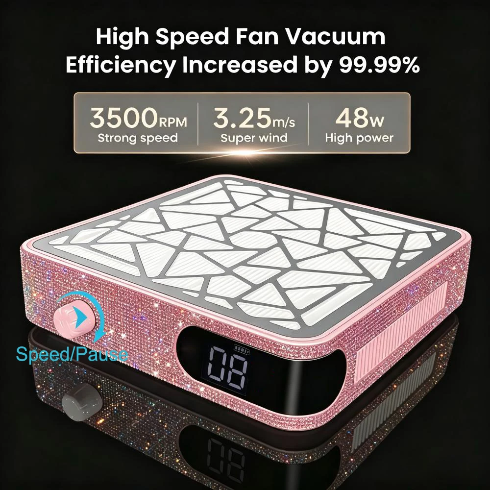 Diamond Nail Dust Collector Ultra Thin Design Strong Suction Vacuum Cleaner Low Noise Manicure Tool with 100pcs Filter Cotton