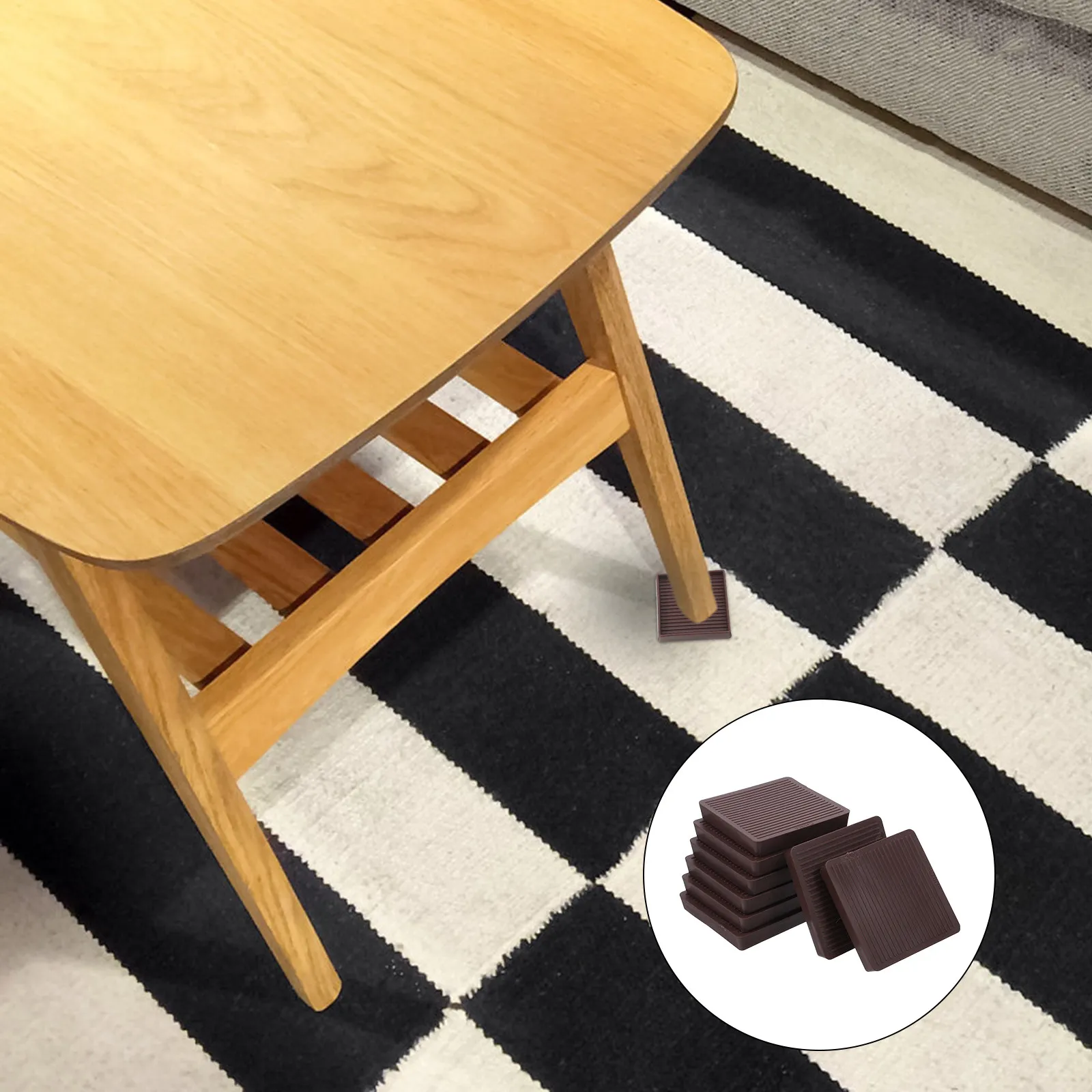 Square Rubber Caster Cups 8 Pack Non Slip Furniture Leg Floor Protectors for Hardwood Floors Sofa Chair Bed