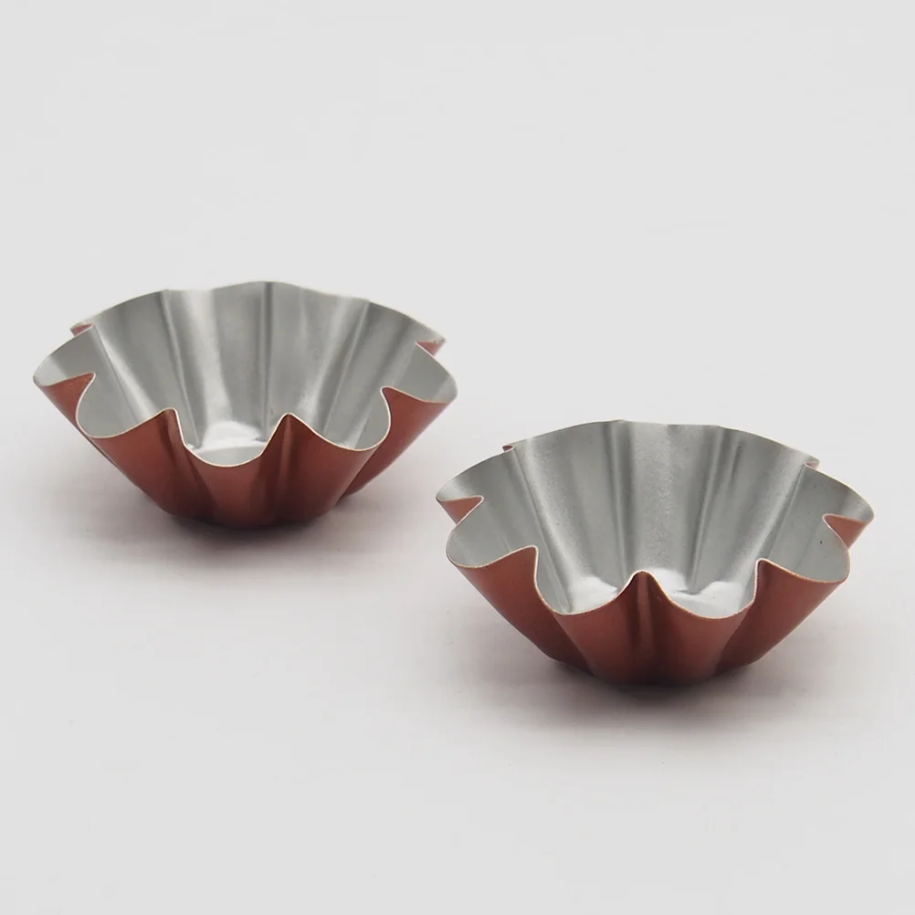 

12pcs Flower Shape Egg Tart Mold Golden Metal Baking Cup Reusable Nonstick Cupcake Molds For Cakes Pies Cheesecakes Desserts