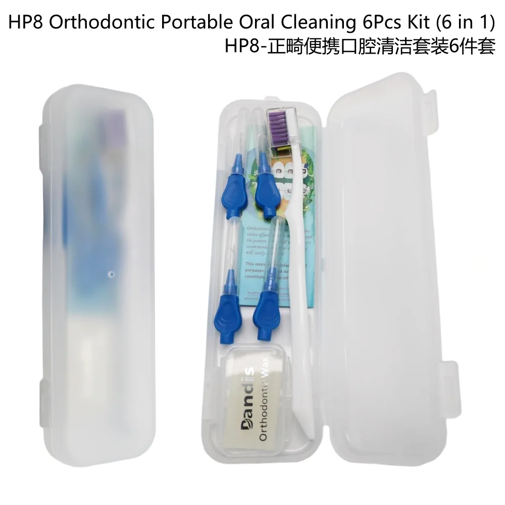 DZK 6 in 1 Orthodontic Portable Oral Cleaning 6Pcs Kit  Interdental Brush  Wax Dental Floss ToothBrush