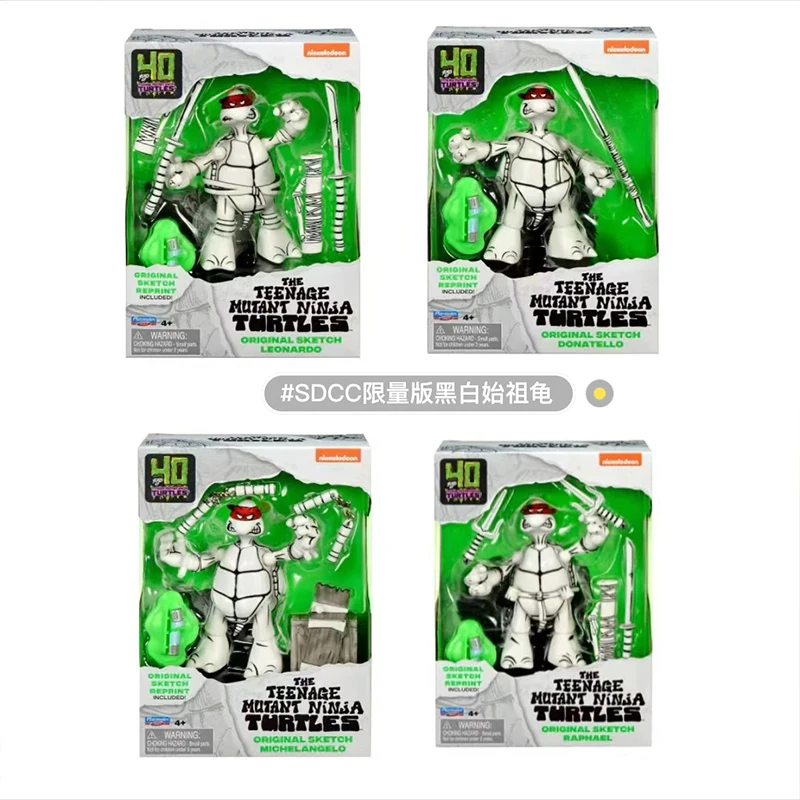 Genuine In Stock Playmates Teenage Mutant Ninja Turtles Black White Sketch 40Th Anniversary Anime Action Figure  Collection