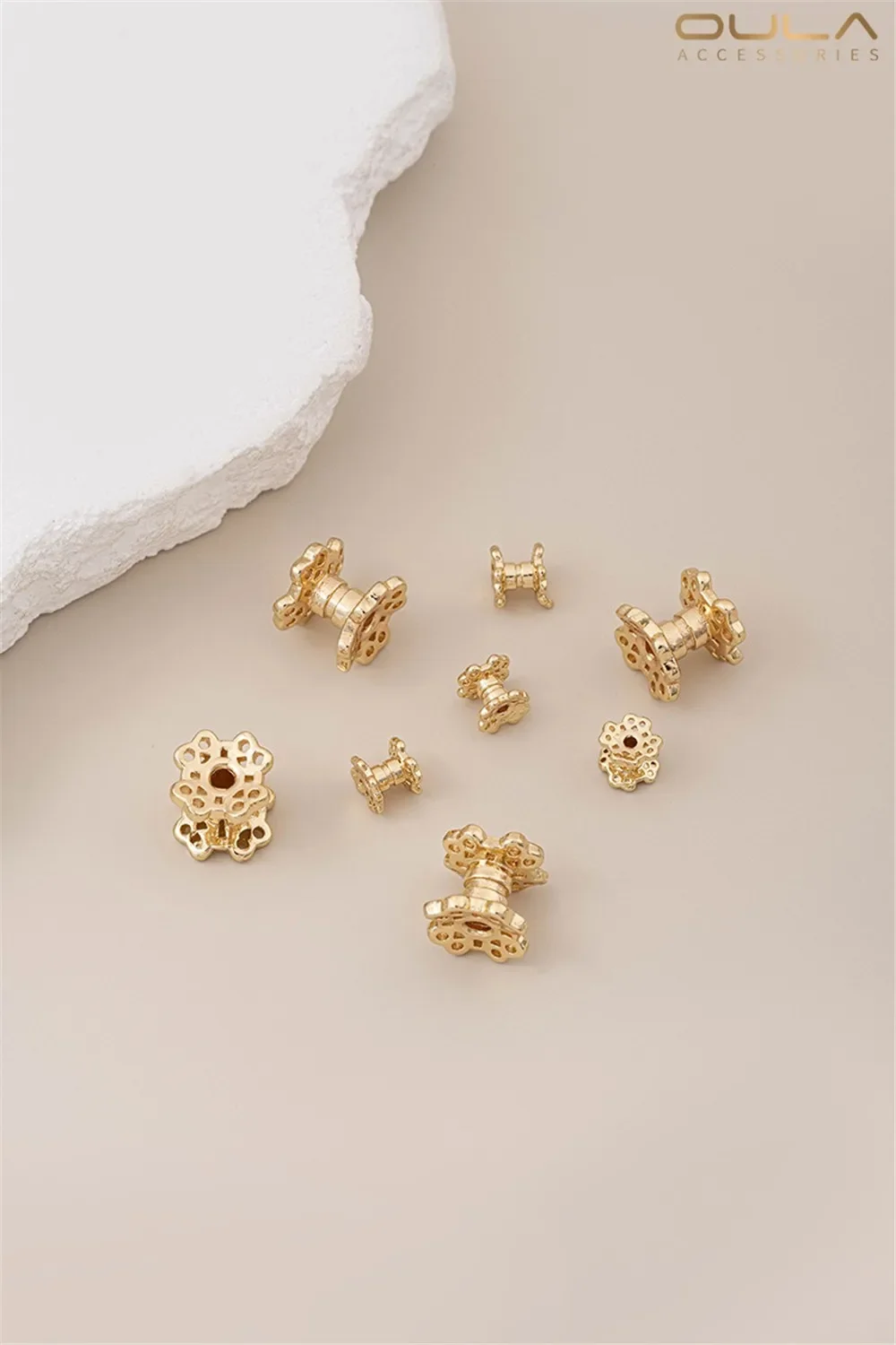 

14K Gold-Color Plated Double-Sided Flower Holder Bead Separator for DIY Handmade Bracelets Headbands Jewelry Making Accessory