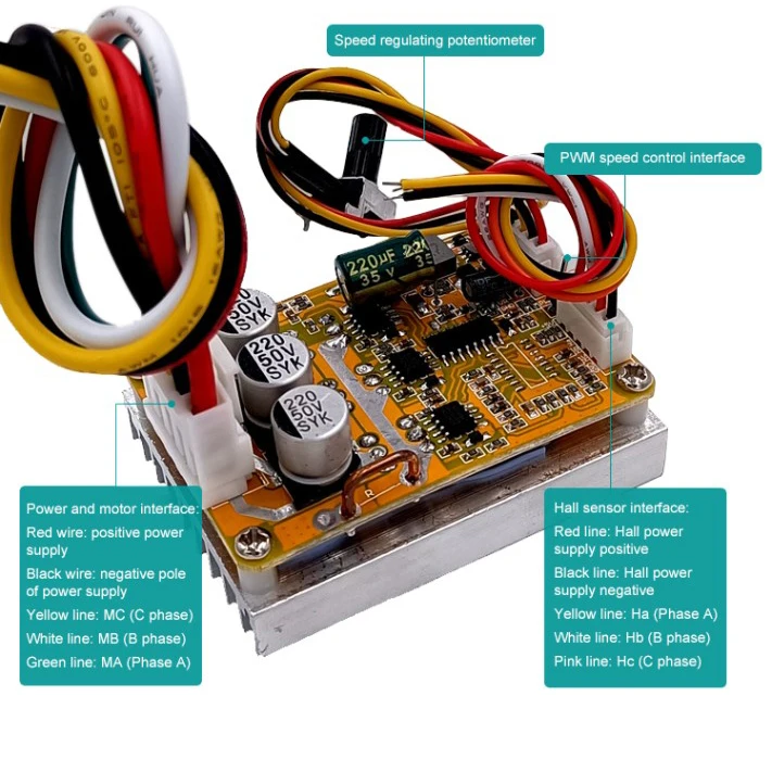 BLDC Three-Phase Brushless Motors Controller With Hall/NO Hall DC 5-36V 350W Brushless Sensor Motor Driver Module