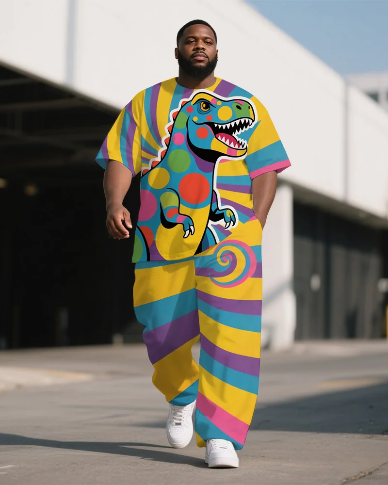 Men's Plus Size 2 Piece Reptile or Dragon Graphic T-Shirt and Pants Set, Short Sleeve Crew Neck, Casual Travel Wear, S-9XL