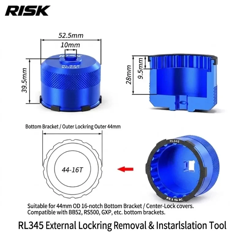 RISK Centerlock Socket Tool 44mm External Lock Cover Remover Disc Rotor Bottom Bracket Bicycle Maintenance GXP BB52 RS500 view 6