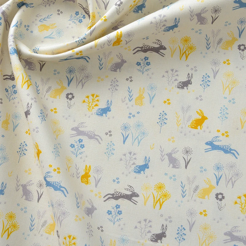 Pure Cotton Fabric Handmade DIY Rabbit Swallow Dandelion Printed Plain Cloth by Half Meter