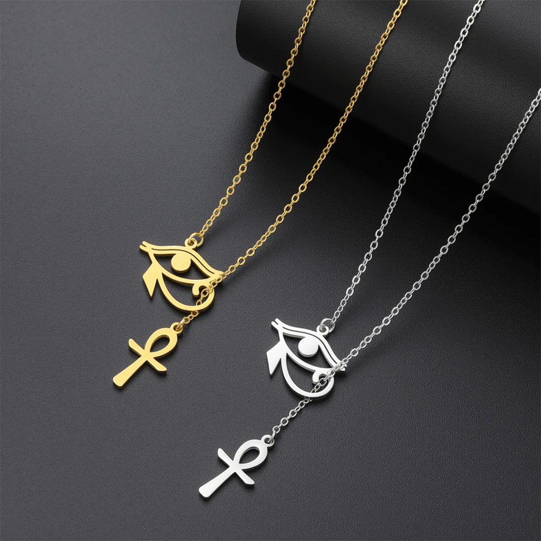 Auge des Horus Anhänger aus altem Ägypten Edelstahl Halskette für Männer und Frauen Modisches Retro Kreuz Amulett Schmuck Geschenk