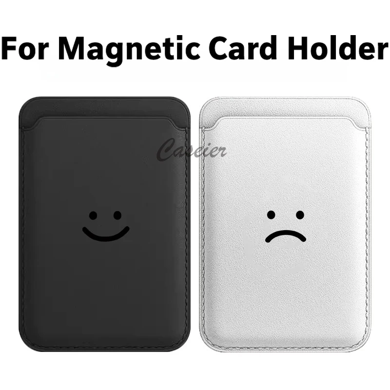 Portefeuille magnétique en cuir avec motif emoji « Happy Disappointed » pour iPhone 17 16 Pro Max et Samsung Galaxy S25 Ultra, porte-cartes, accessoires pour téléphone