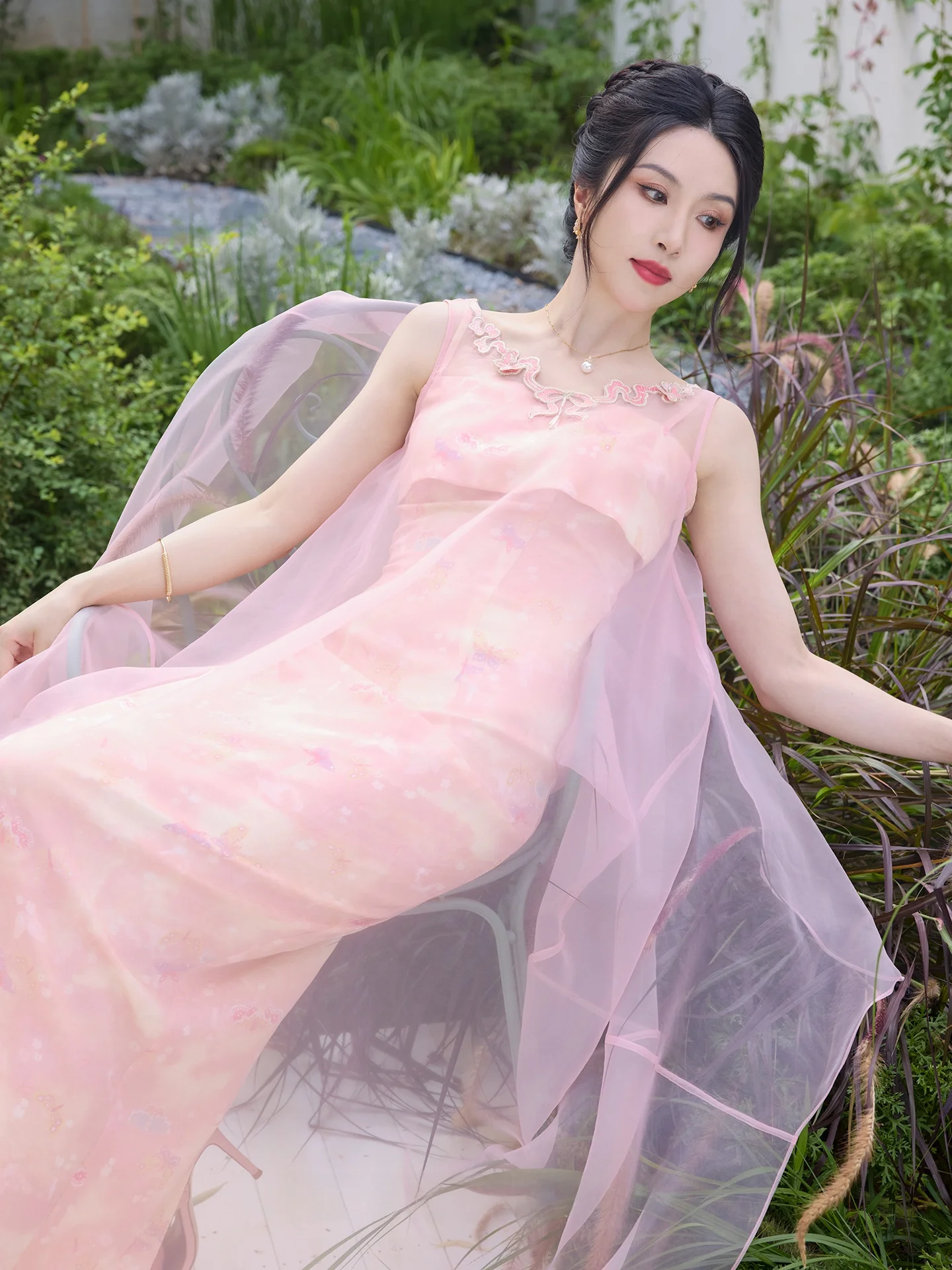 

Xuan Ying Ji Dreamy Silk Chiffon Embroidered Wrap Dress Chinese Style Summer Casual Sleeveless Women's Dress
