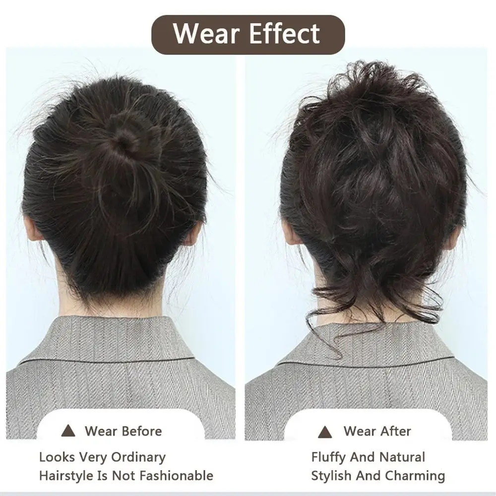 النساء Scrunchy الشعر التمديد مجعد Chignon مطاطا خصلات شعر كاذبة الاصطناعية كعكة الشعر فوضوي مجعد رباط شعر Chignon شعر مستعار