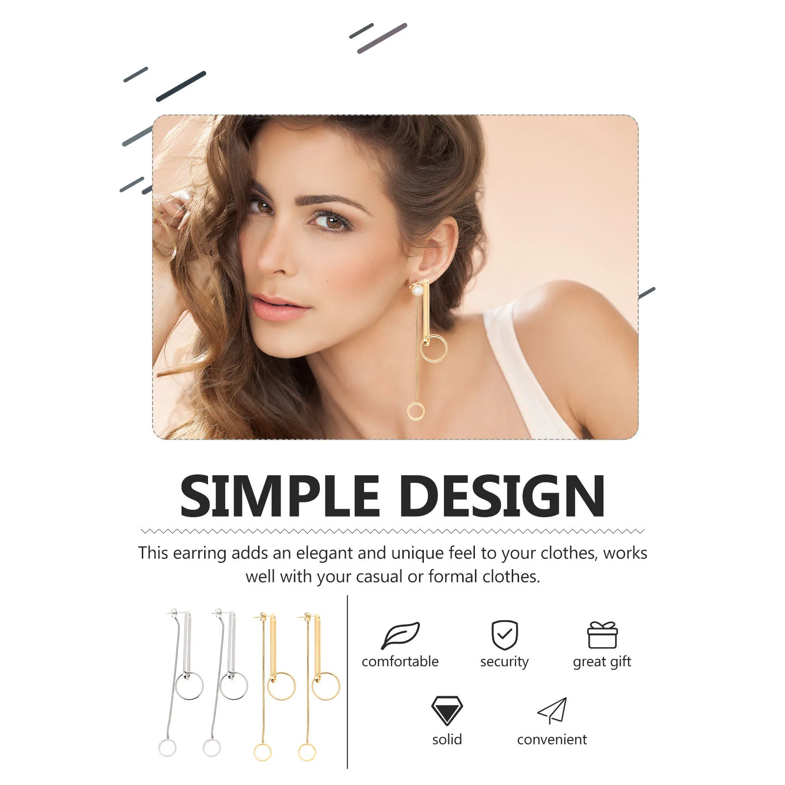 

2Pairs U-Shaped Earrings Unique Geometric Dangling Jewelry Elegant Long Dangle Earrings for Women Daily Casual Travel