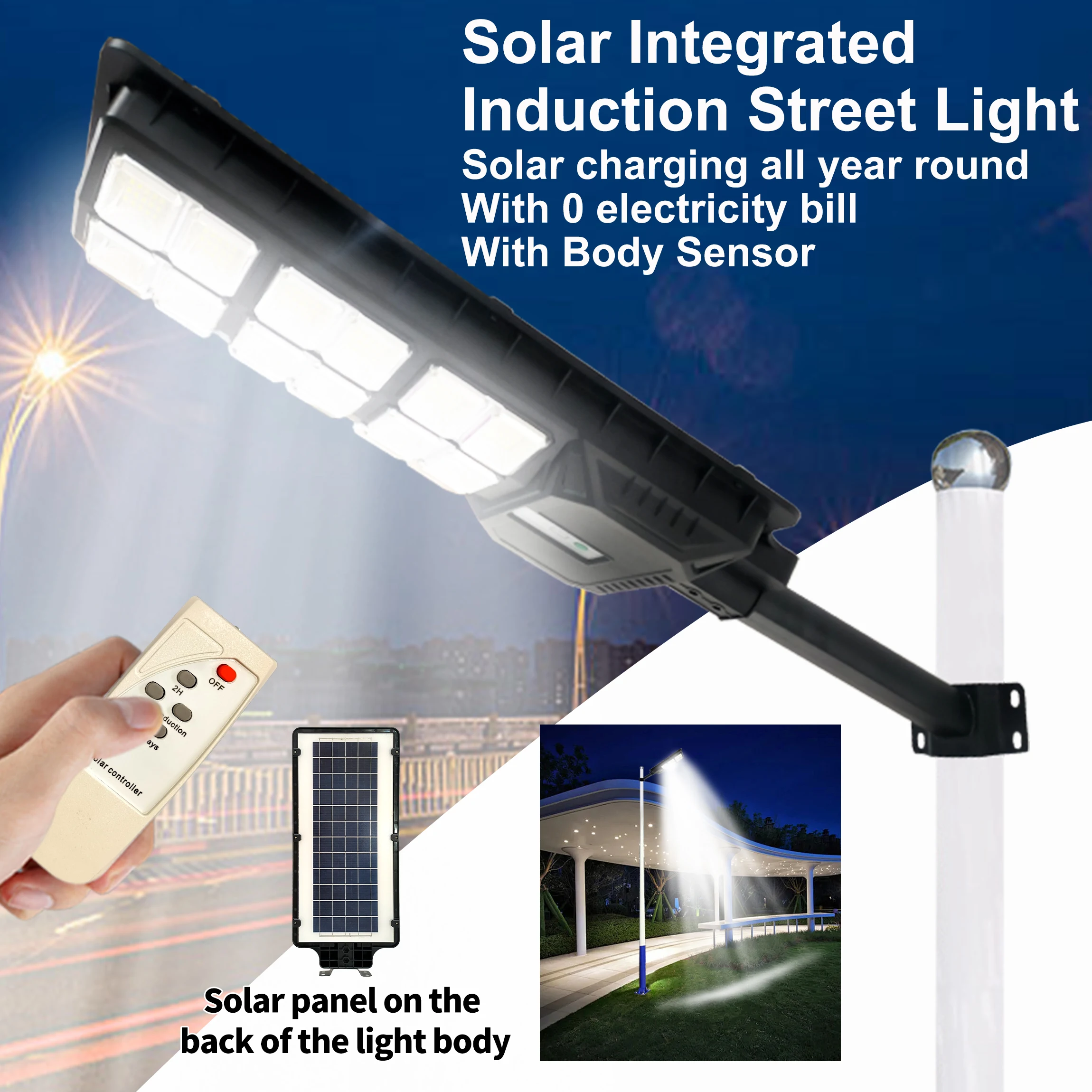 

600W 2000mah Solar Light Outdoor Solar Street Light Waterproof Automatic Dusk to Dawn Street Light for Patio Garage Backyard