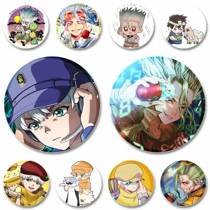 

32/58mm Dr.Stone Fanart Icons Pins Senku Gen Asagiri Button Badge Tinplate Cartoon Round Brooch for Backpack Fans Collect Gifts