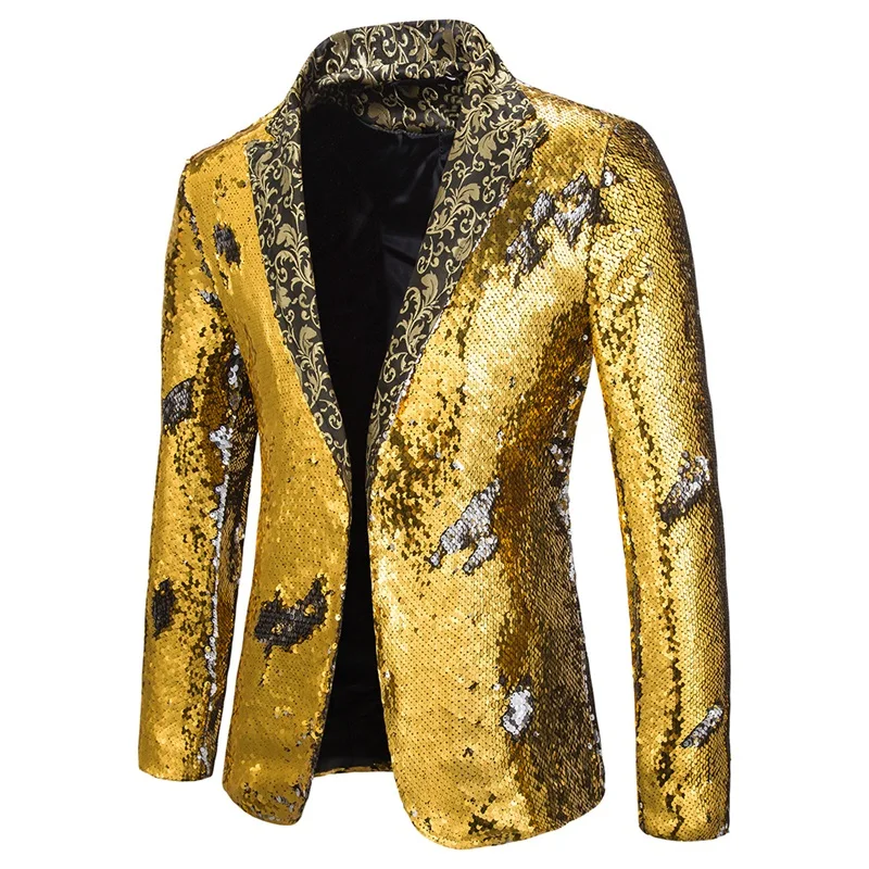 

Men s Shiny Sequin Fit Blazer with Long Sleeves and Lapel Single Button Closure Perfect for Bar Parties and Events