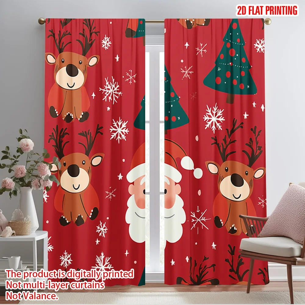 2pcs,2D plane printing Print Curtains Christmas Tree Reindeer Santa Versatile 100% Polyester (without rod) Versatile All Use for