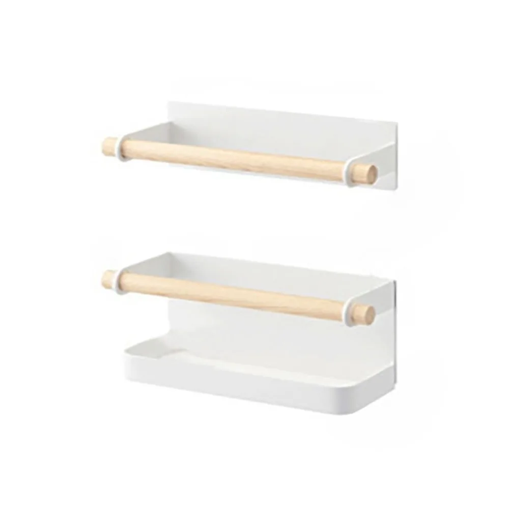 

2Pcs/Set Magnet Sun Umbrella Holder with Drip Tray Nail Free Umbrella Storage Rack White Metal and Wood Umbrella Shelf Household