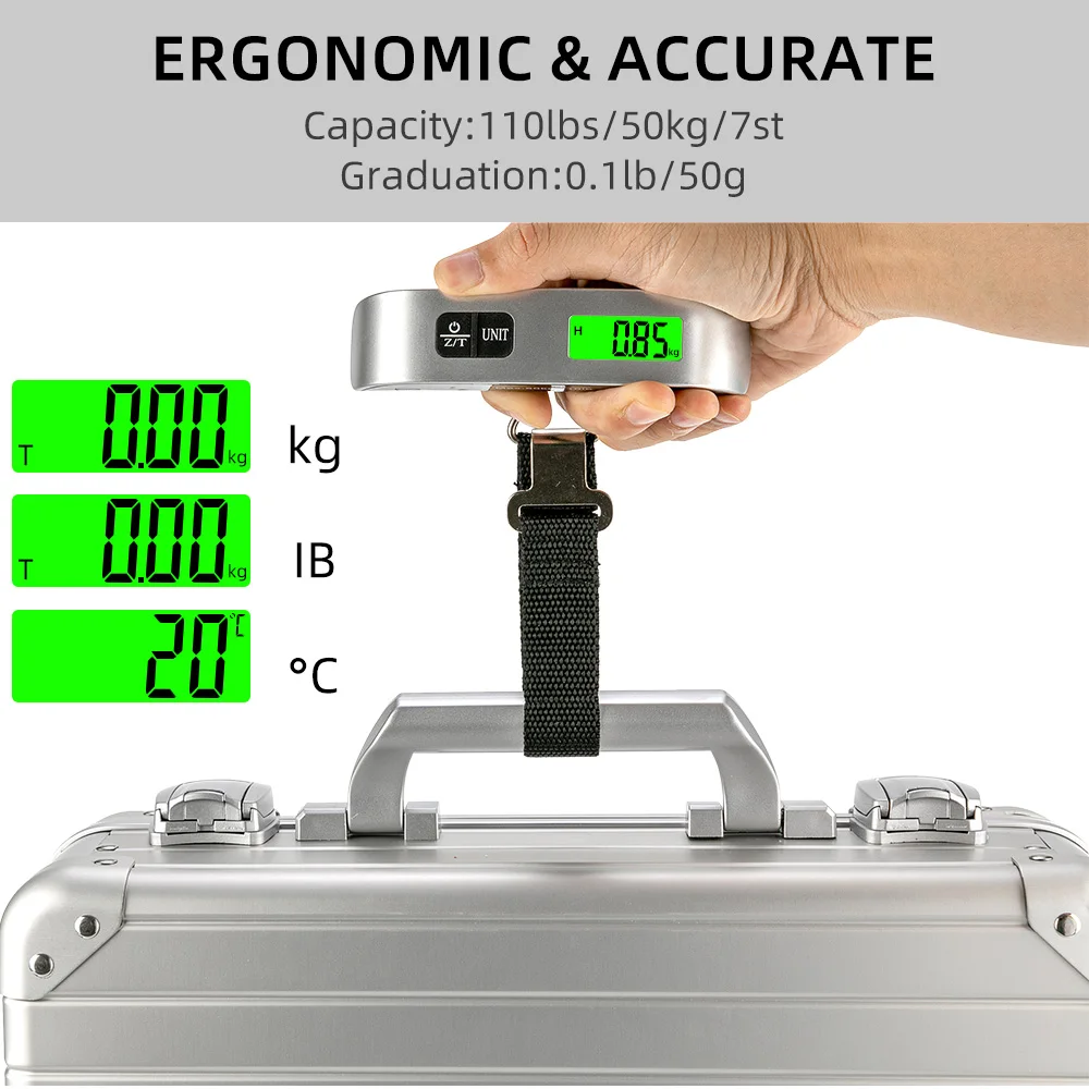 FODWET Portable Handheld ScalePrecision Digital LCD Display, 50kg/110lb Capacity with Non-Slip Hook for Luggage Travel Home image 3