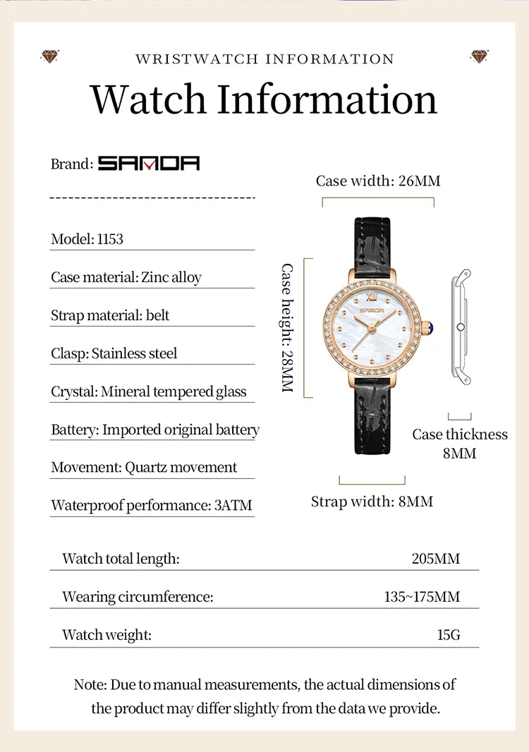 SANDA New Fashion Casual Women's Quartz Watch Alloy Compact Original Elegant Quartz Watch Luxury Waterproof Women Watches Gift