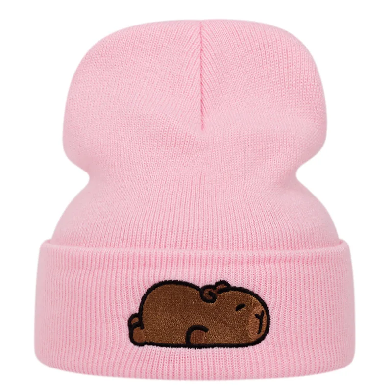 1PC Cute Capybara Capybara Embroidered Knitted Cap Warm Woolen Cap For Autumn And Winter Outdoor Sports Events CJCYMZ078