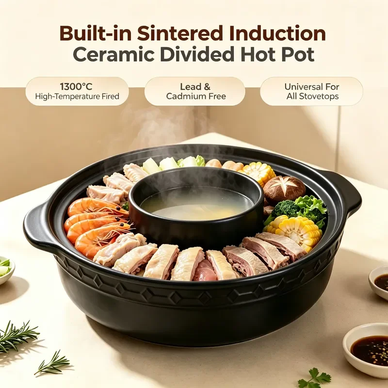 36cm Commercial Double Pot Hot Pot Set High Temperature Resistant Clay Cookware for Restaurant Kitchen Use Durable Large