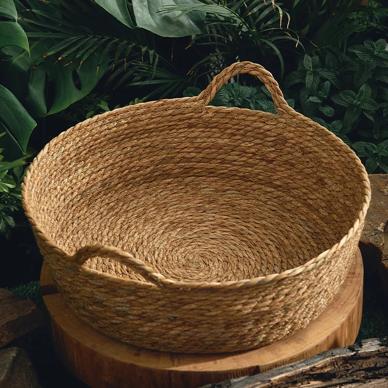 OUZEY Rattan Weaving Basket For Cat Comfortable Sleeping Pet Dog Bed Summer Cool Weave Cat House Donut Round Kitten Puppy Bed