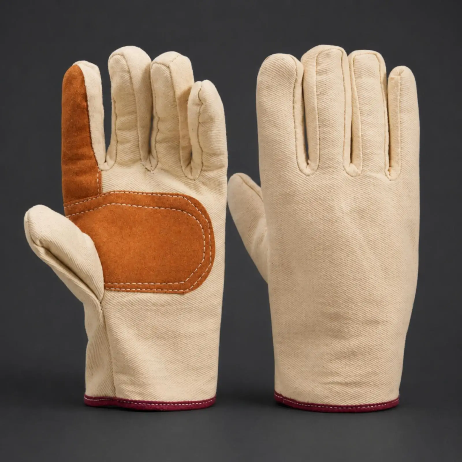 Canvas Gloves with Leather Palm Heavy-Duty Work Gloves with Reinforced Palm