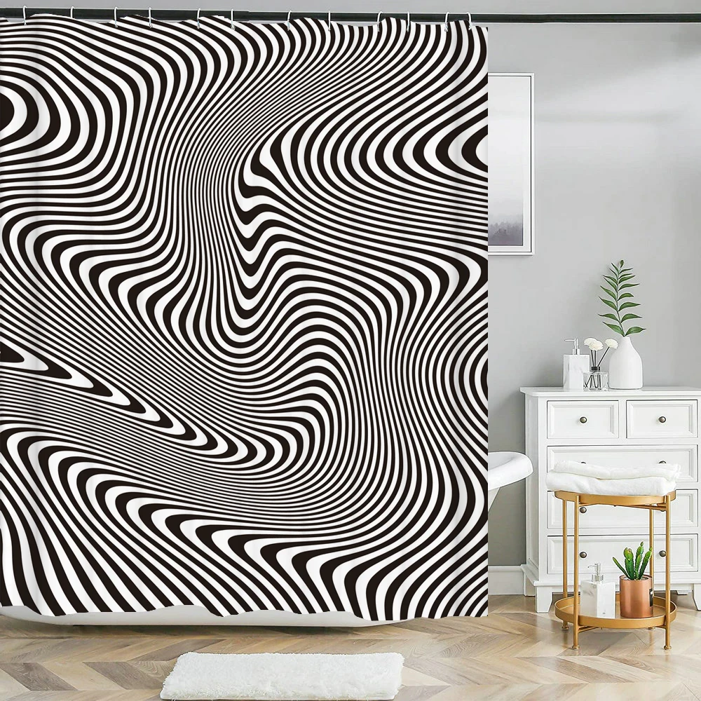 Black and white stripes Pattern Shower Curtain Waterproof Bathroom Curtains With Hooks Abstract of Geometry Curtain Bath Decor