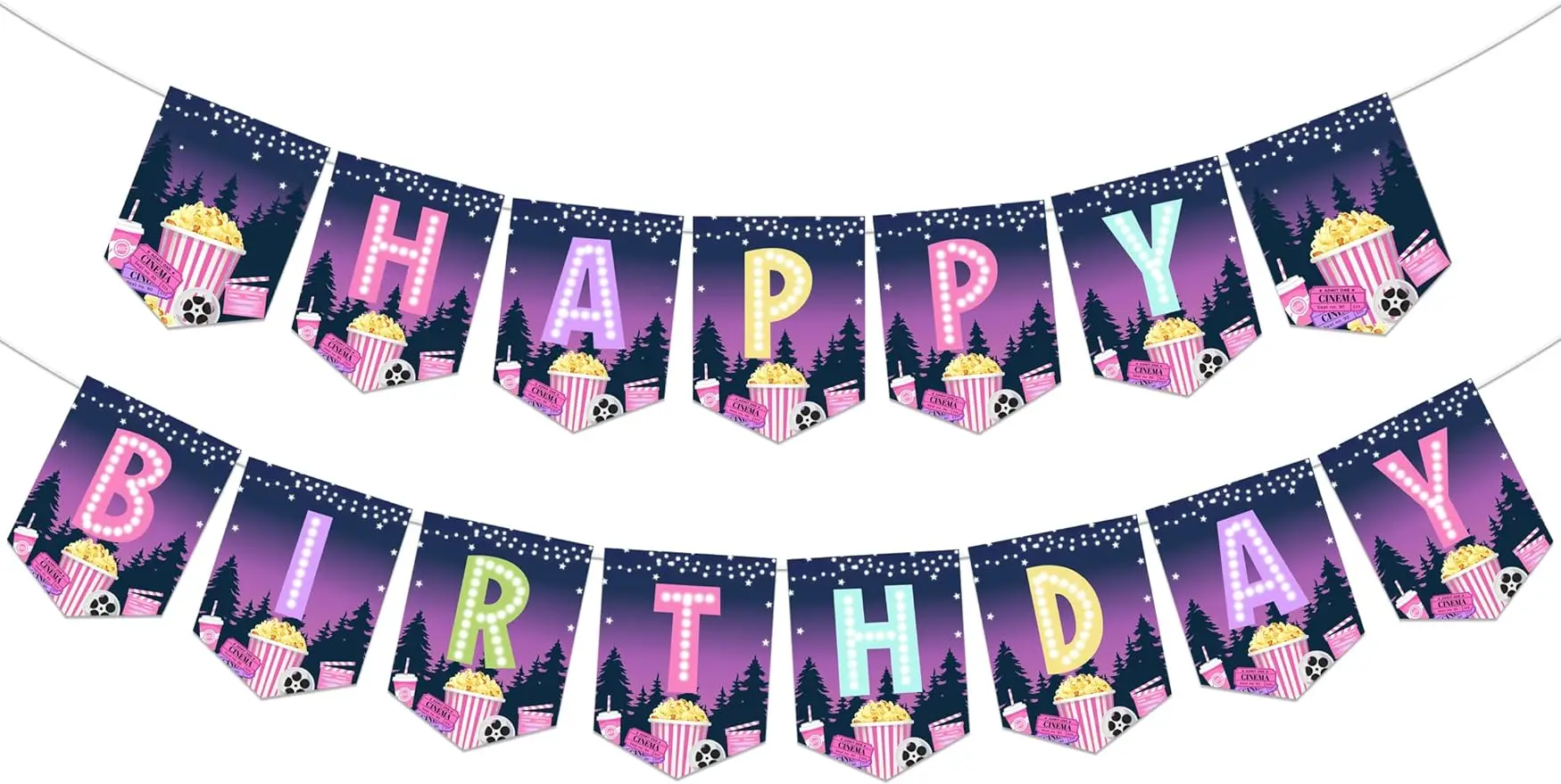 

Movie Night Birthday Banner Movie Theme Happy Birthday Banner for Backyard Cinema Popcorn 1st 2nd 3rd Party