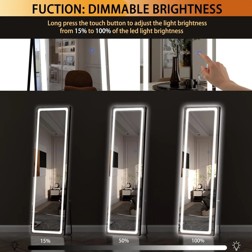 Hasipu Full Length Mirror with Lights, 56" X 20" LED Floor Mirror, Full Body Dressing Standing Mirror, Hanging Mounted