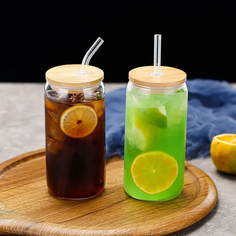 400/500ml Transparent Drinking Utensil Coffee Glass Cup with Straws Wine Milk Beer Cola Juice Cold Drinkware Handmade Can