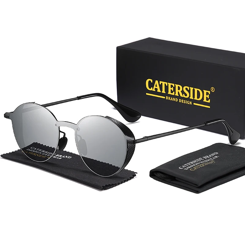 

CATERSIDE Retro Round Polarized Men Sunglasses Metal Frame Design Tac Lens Sun Glasses Outdoor Travel Business Glasses Gifts