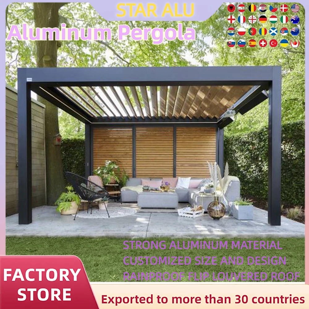 Factory Wholesale Modern Outdoor Bioclimatic Garden Aluminium Louvered motorized pergolas customized size Drainage system
