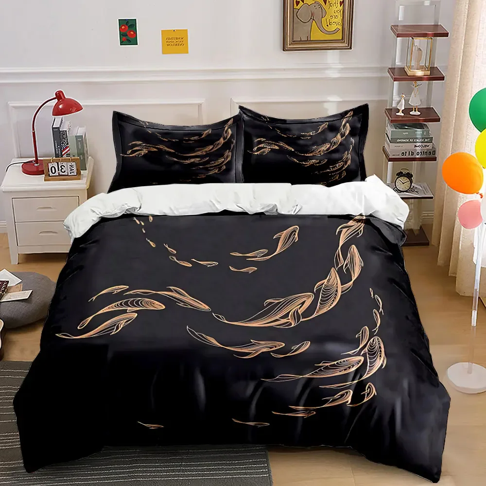 Golden Fish Decorative Set Soft Comfortable Duvet Cover Bedding Set Included 1*Duvet Cover & 2*Pillowcases, gift