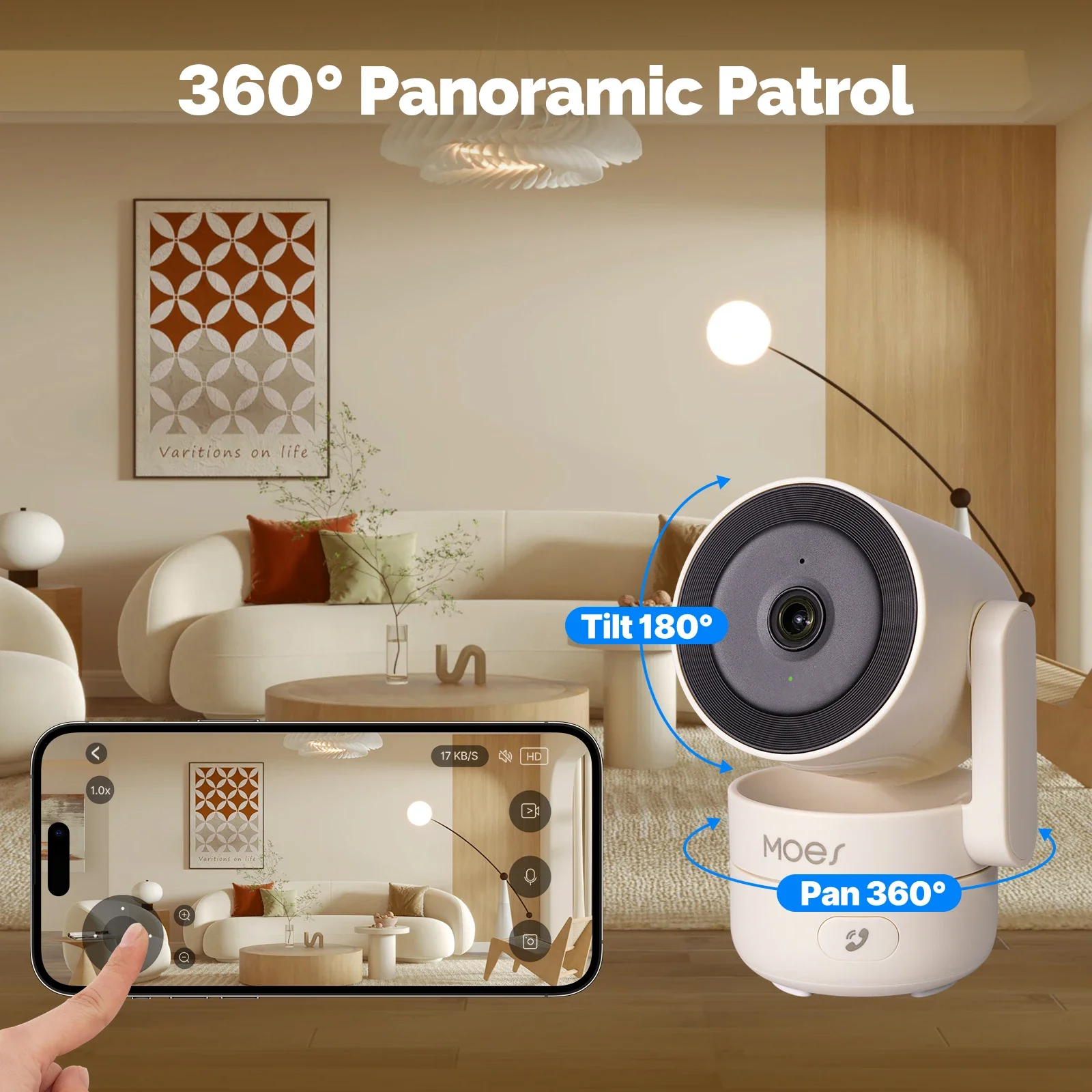 Moes Tuya Wi-Fi 6 Smart Indoor 4mp Hd Beveiligingspan/Tilt Camera Motion Tracking & Geluidsdetectie Infrarood Nachtzichtmonitor