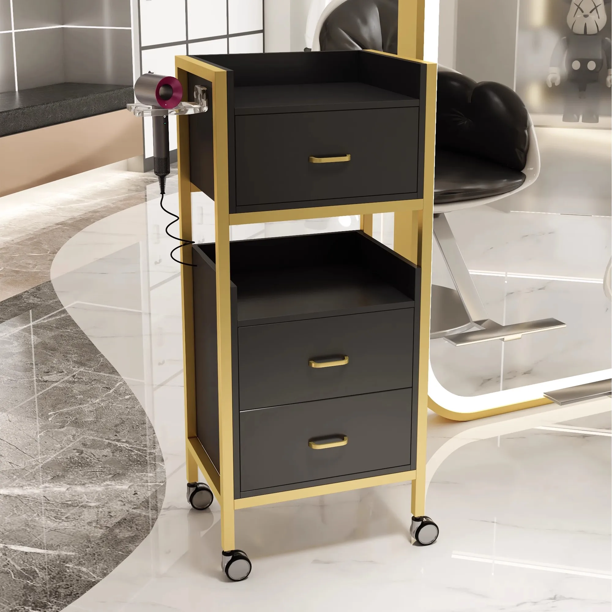 Professional Modern Newst White Rolling Barber Spa Facial Wood Hair Salon Beauty Salon Hairdressing Trolley Carts