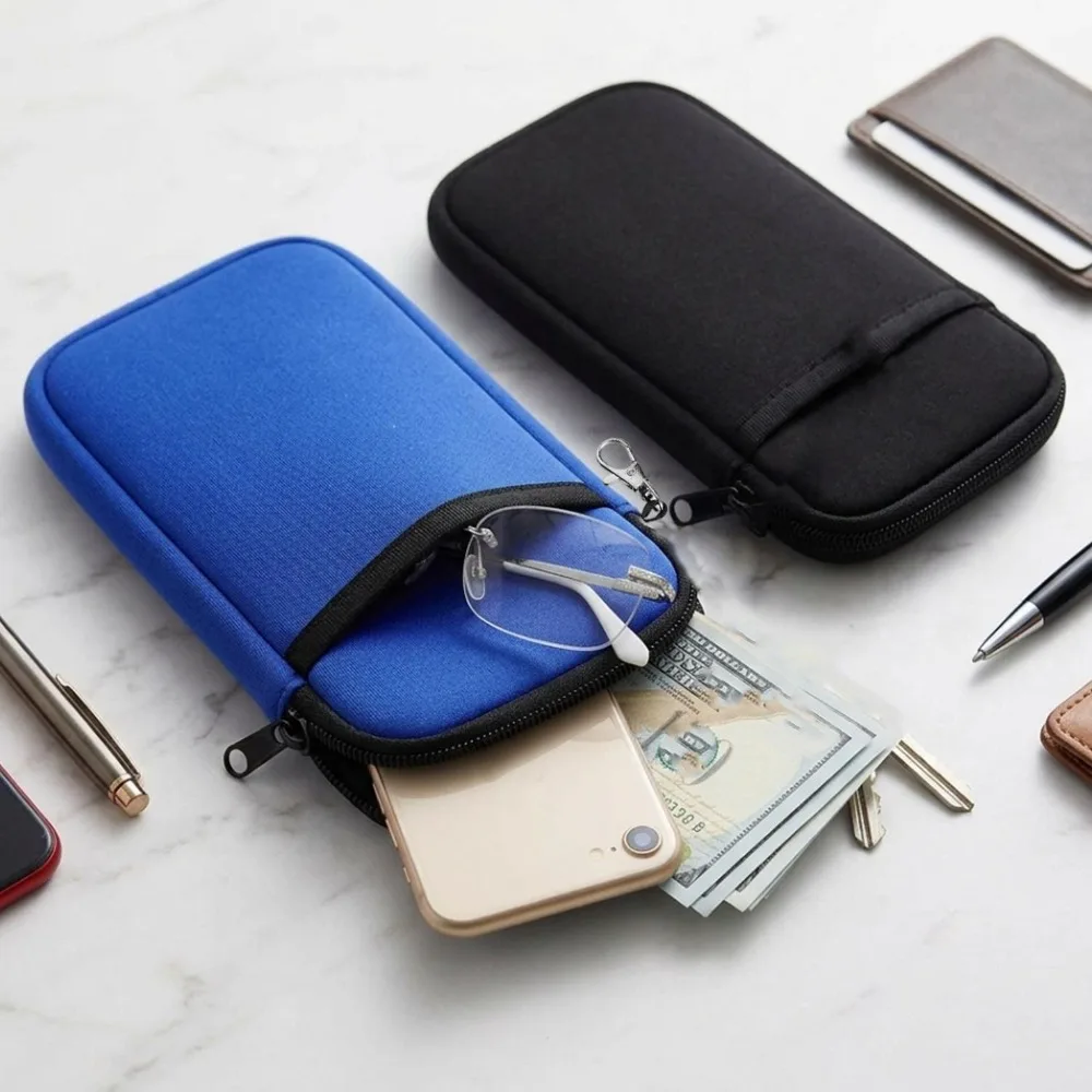 1/2Pcs Portable Zipper Soft Glasses /Smart Phone Case with Carabiner Sunglasses Case Zipper Eyeglass Pouch Protective Shell Bag view 5