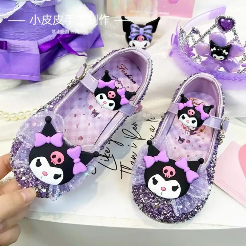 

Kuromi Child Princess Shoes Sanrios Spring Summer Children's Shoes New Girl Leather Shoes Soft Bottom Kawaii Cartoon Kids Shoes