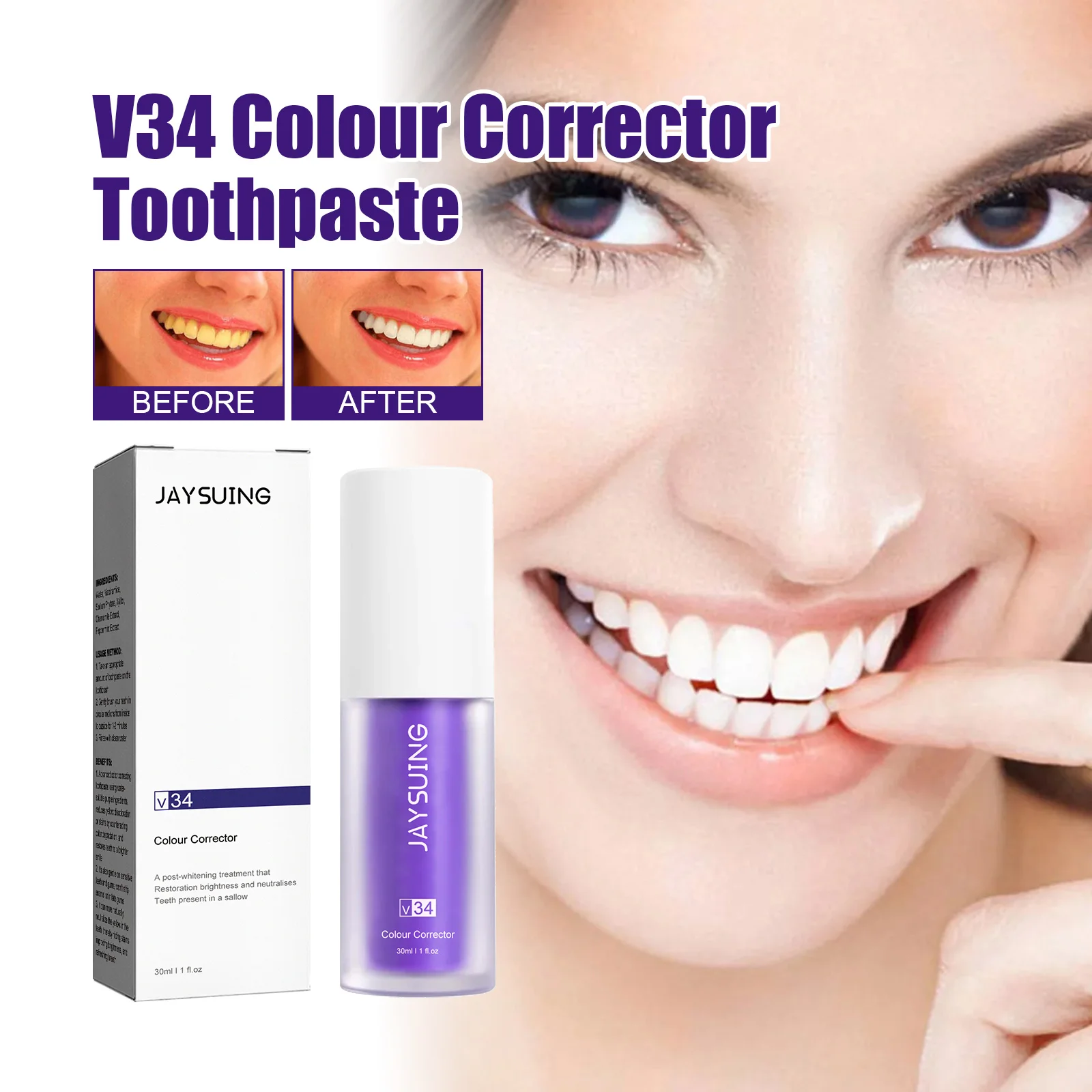 V34 Teeth Whitening Toothpaste Effectively Removes Yellow Teeth, Removes Bad Breath, Freshens Breath Teeth Whitening Toothpaste