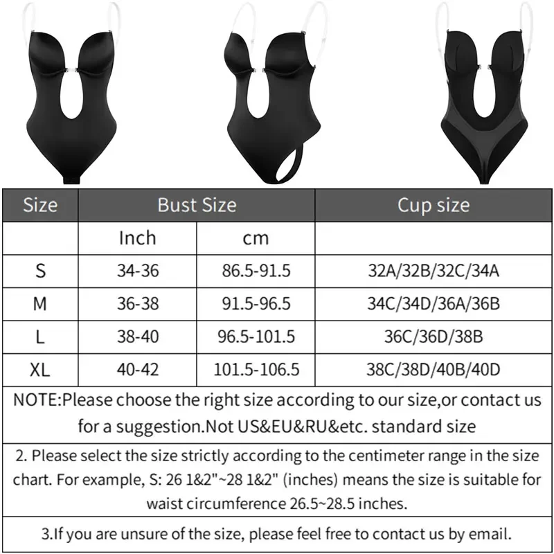 Women Bodysuit Shapewear Deep V-Neck Body Shaper Backless U Plunge Shapers  Trainer Clear Strap Padded Push Up Corset Weddings