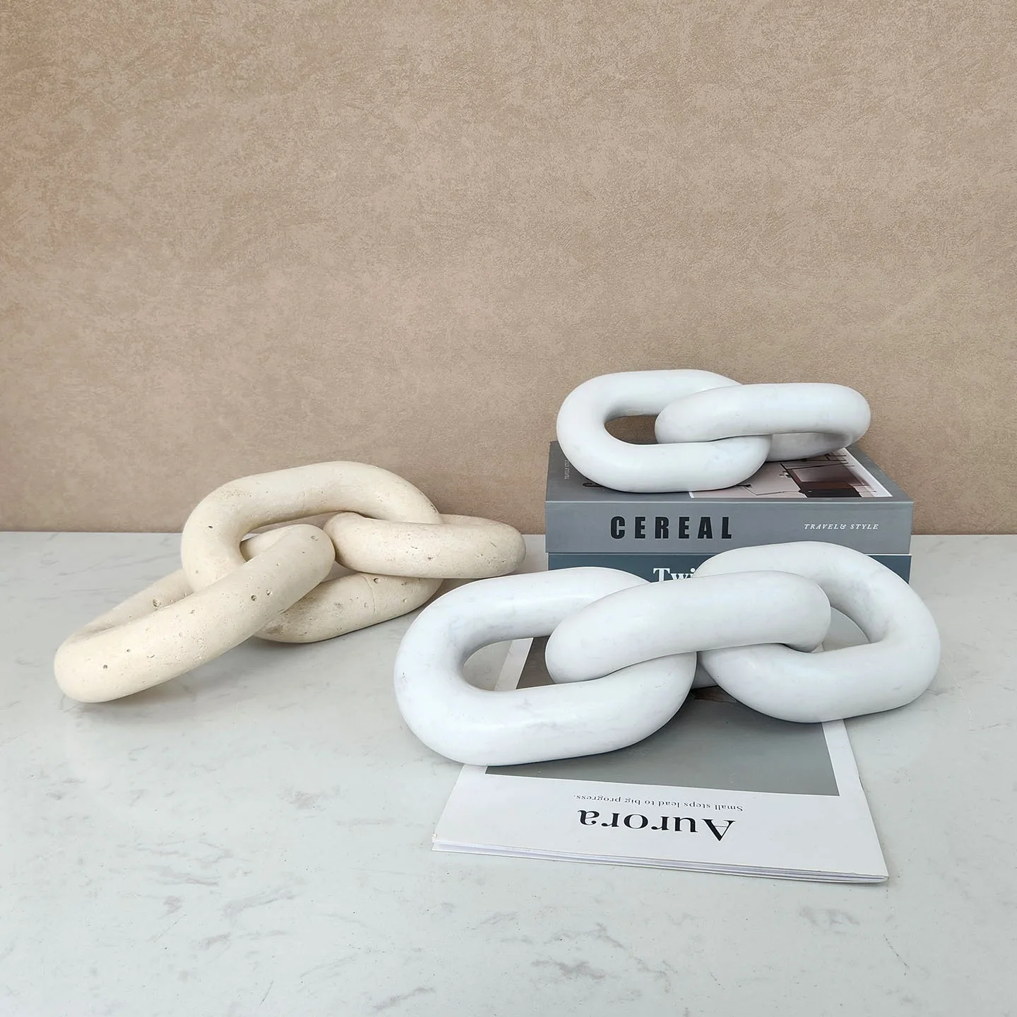 Chinese style light luxury style marble yellow cave stone geometric ring decoration, hotel villa desktop decoration