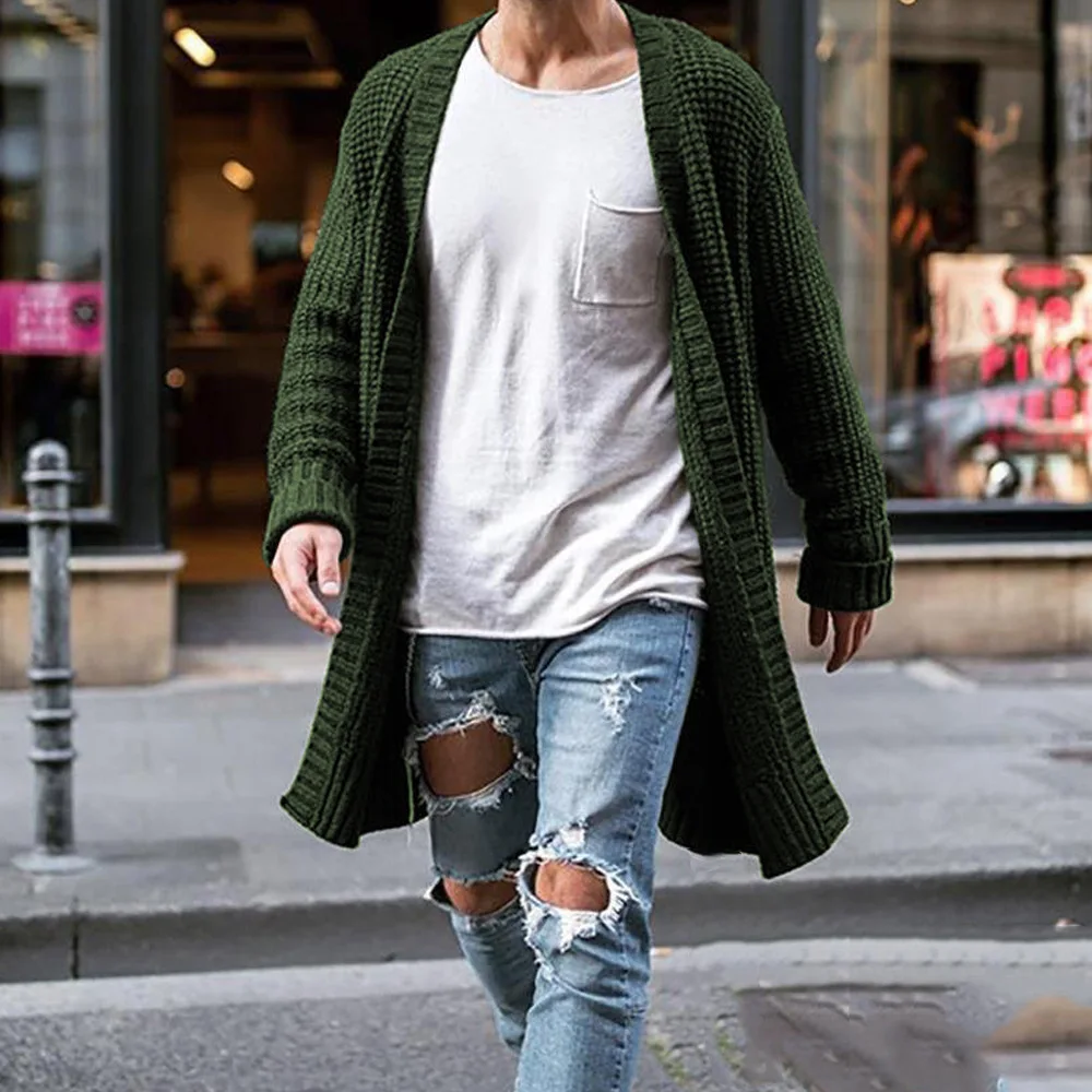 2022 Men Cardigan Long Sweater Male Knitted Solid Sweaters Casual Autumn Winter Coats 5 Colors Loose Men's Clothes Size S-2XL