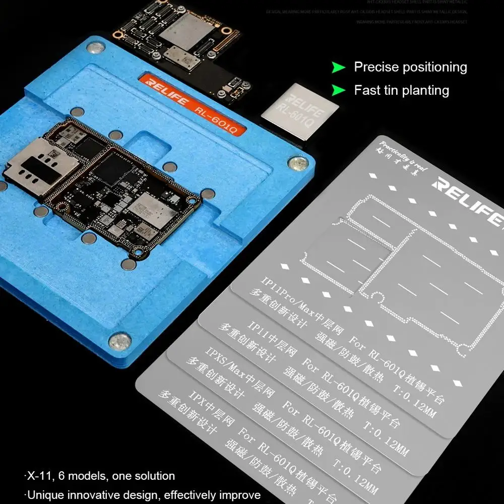 RELIFE SS-601Q 6IN1 Middle Level Planting Tin Set X XS XSMAX 11 RPO MAX Magnetic Positioning Fixture Repair Clip