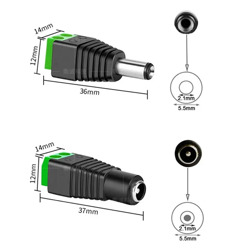 10pcs 5.5mm x 2.1mm Female Male DC Power Plug Adapter connector for 5050 3528 5060 Single Color LED Strip and CCTV Cameras