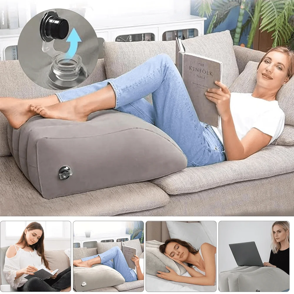 Coussin gonflable en forme de cale pour reposer les jambes et les genoux, coussin de soutien souple pour un confort musculaire optimal, coussin de soutien portable pour lire, regarder des films, dormir ou se détendre, coussin gonflable pour rehausser les jambes.