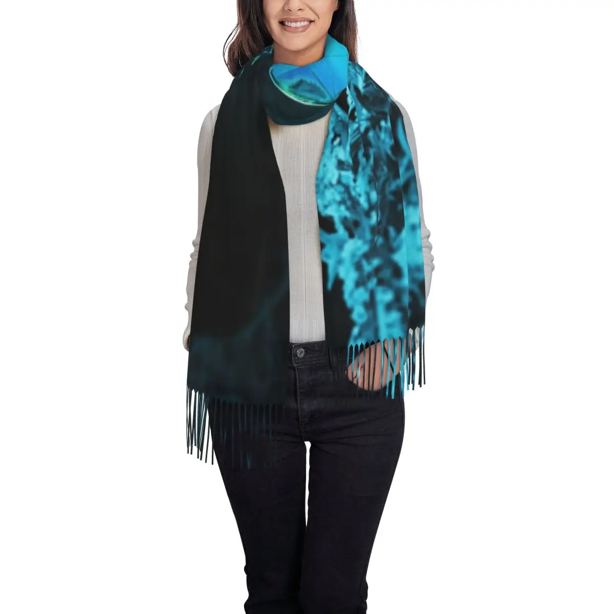 Fantasy Dreamy Blue Butterfly Scarf Wrap for Women Long Winter Fall Warm Tassel Shawl Unisex Scarves