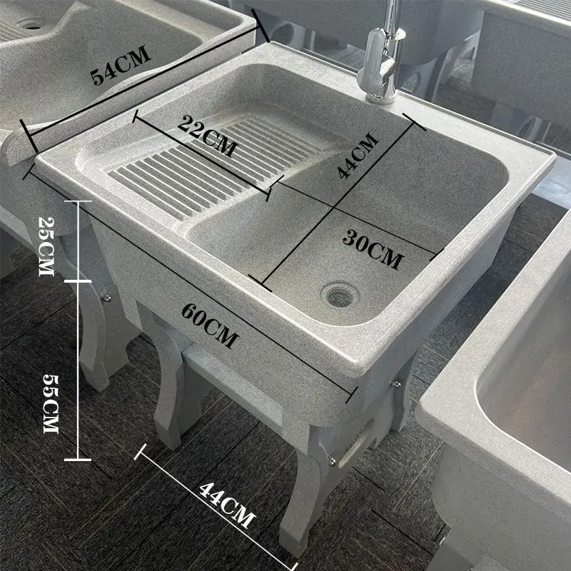 Marble laundry sink with washboard, quartz stone integrated laundry sink, indoor and outdoor height and thickened laundry pool