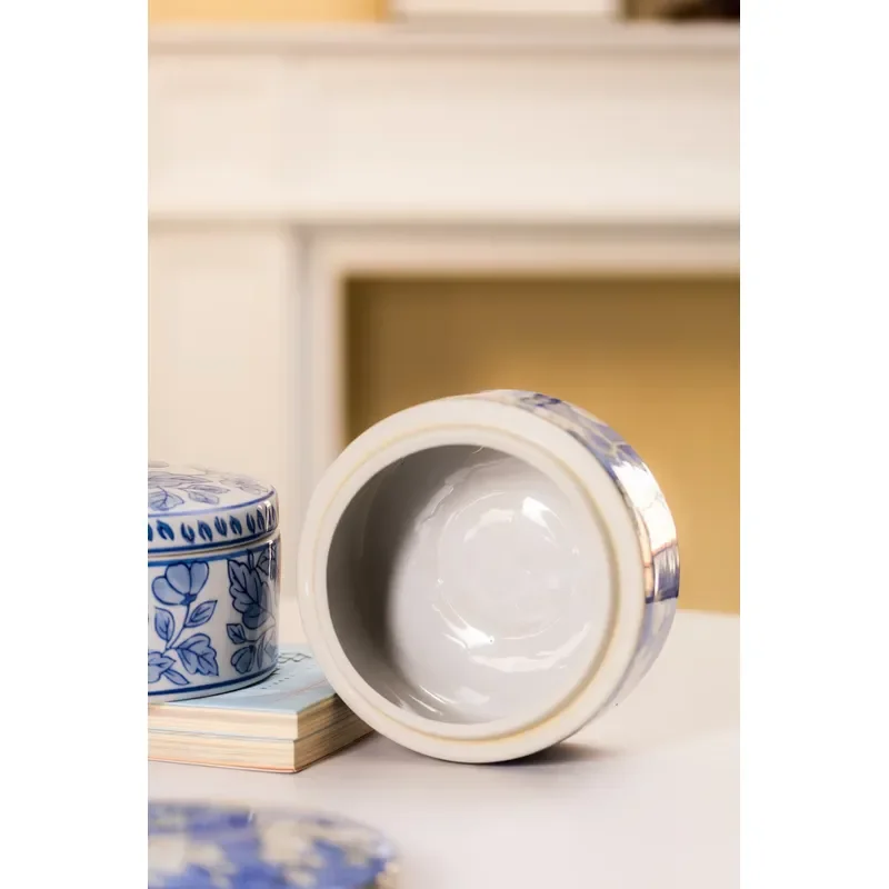 Blue and white porcelain round box set hand-painted flower pattern traditional Chinese ceramic storage box for home