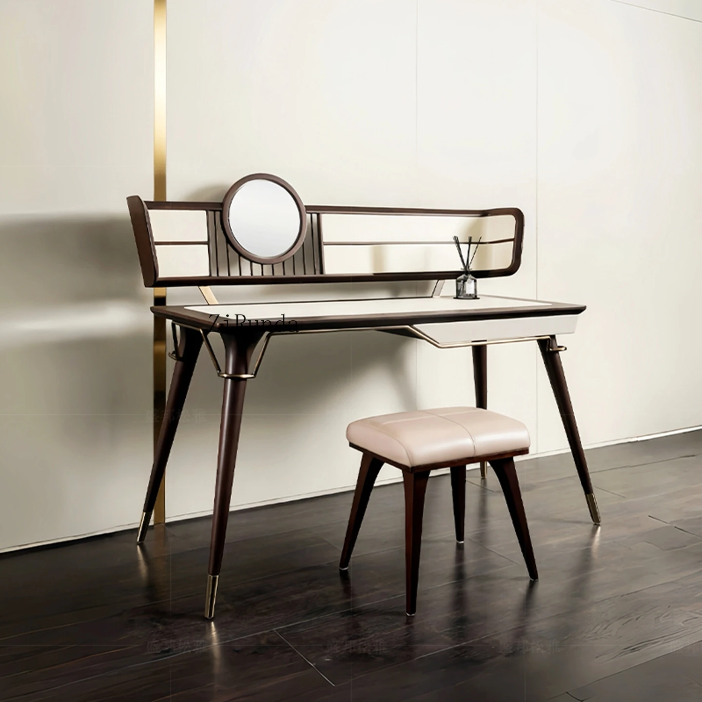 Meja Rias Walnut dengan Cermin Rias Meja Rias Bangku Rias Modern